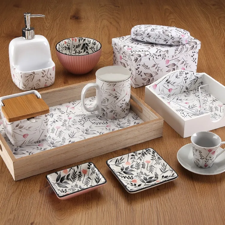 Salero Cerámica Blanca Flores Rosas Evian, Vintage (12x12x11,5cm) - Imagen 2