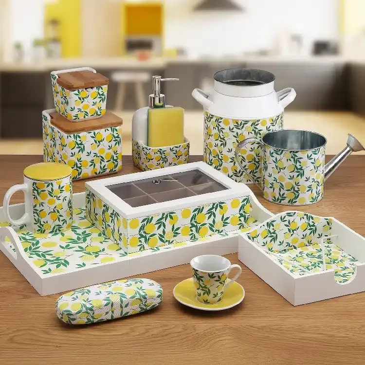 Salero Cerámica Blanca Fruits Lemons, Vintage (12x12x11,5 cm) - Imagen 2