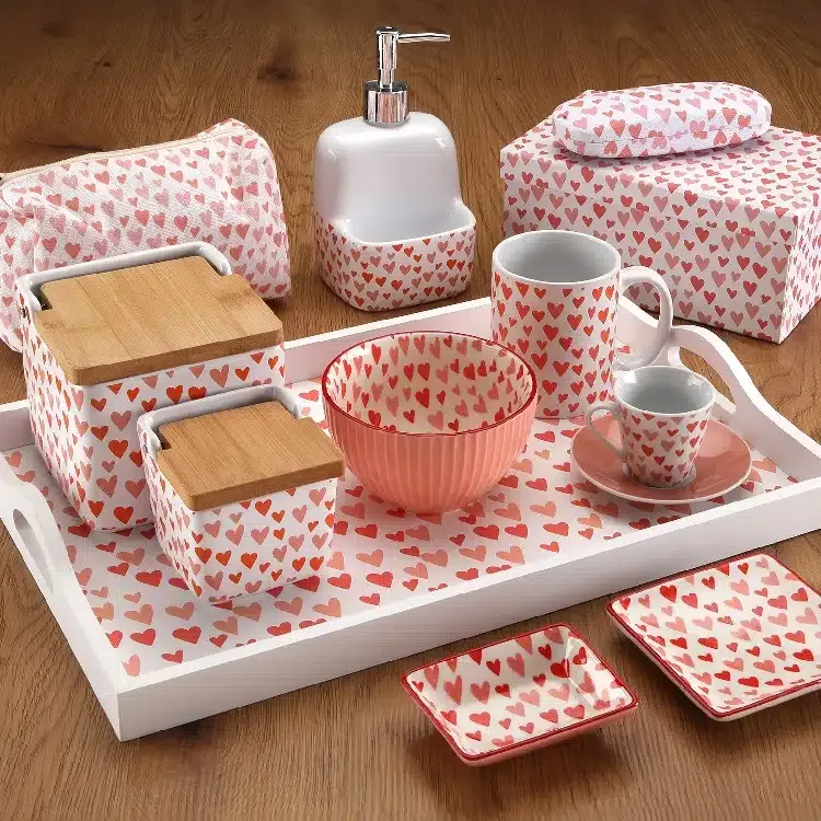 Salero Cerámica Blanca Corazones Rojos, Vintage (12x12x11,5cm) - Imagen 2