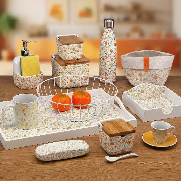 Azucarero Cerámica Blanca Flores Naranjas, Vintage(9x9x8,5 cm) - Imagen 2