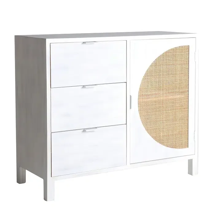 Cómoda Pino Ratán Flam Circle White Nórdica (90x40x80 cm)