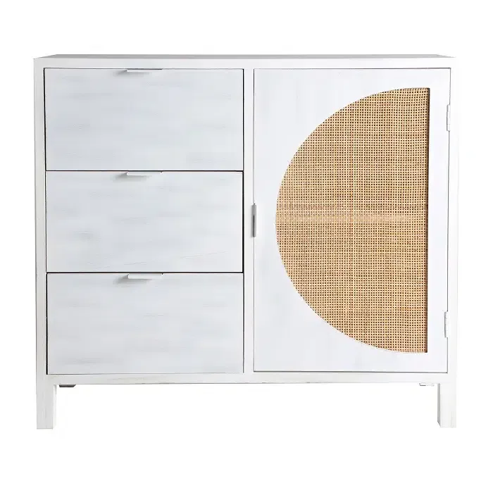 Cómoda Pino Ratán Flam Circle White Nórdica (90x40x80 cm) - Imagen 2