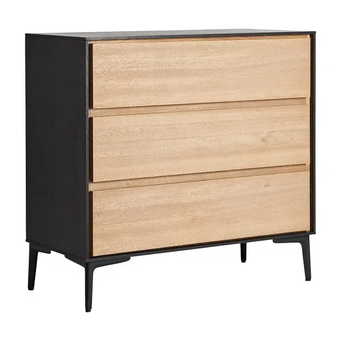 Cómoda Tres Cajones M.D.F Negro Natural, Phoenix (85x39x81 cm)