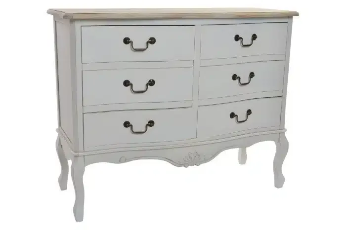 Cómoda Seis Cajones Abeto Blanca Natural Cecile, Provenzal(100x40x80 cm)