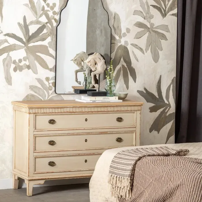 Cómoda Tres Cajones Abeto Crema Natural Amélie, Provenzal(102x45x84 cm) - Imagen 2