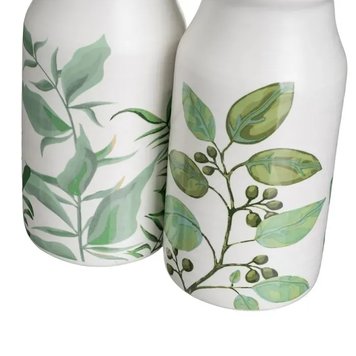 Convoy Aceitera y Vinagrera Cerámica Blanca Ramas Verdes, Vintage (19x16x23cm) - Imagen 3