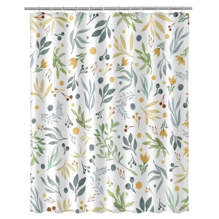 Cortina Baño Blanca Hojas Multicolor (180x200cm)
