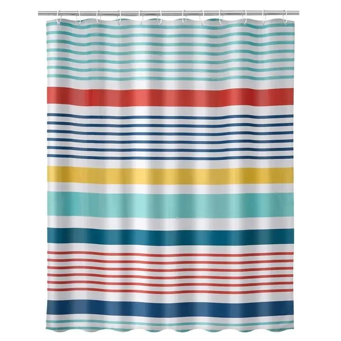 Cortina Baño Blanca Líneas Multicolor (180x200cm)