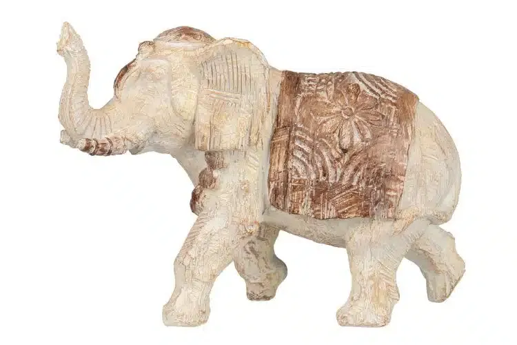 Figura Resina Elefante Beige y Dorado con Grabados (36x15x25cm) - Imagen 3