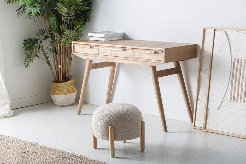 Escritorio de Tres Cajones Mindi Natural Luka, Nórdico (120x53x78 cm) - Imagen 2