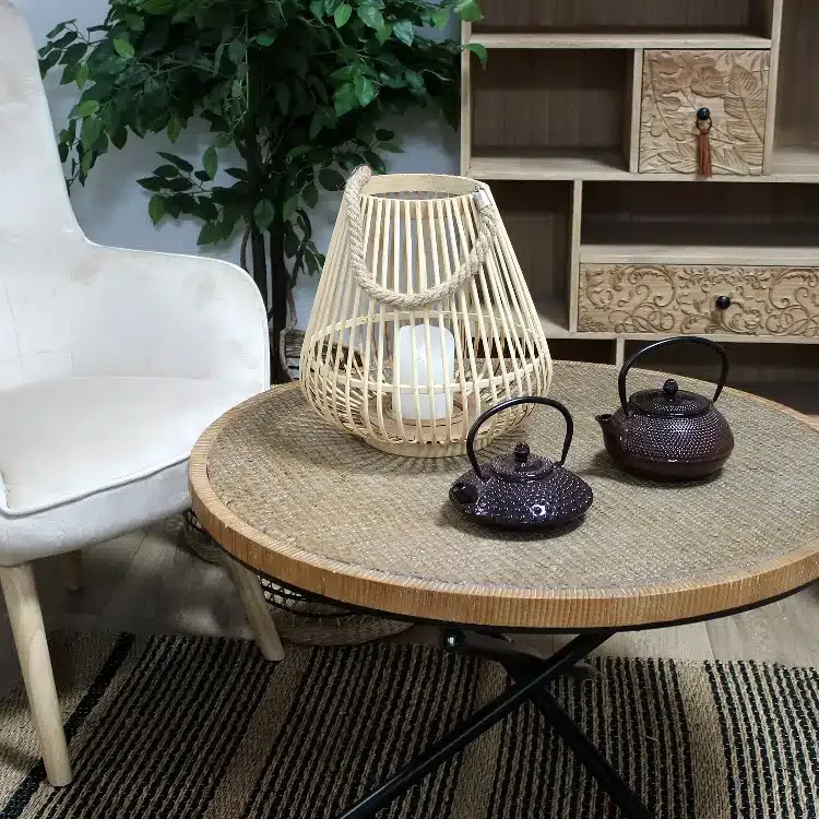 Farol Portavelas Fibra Natural Trenzada y Yute, Rústico - Imagen 2