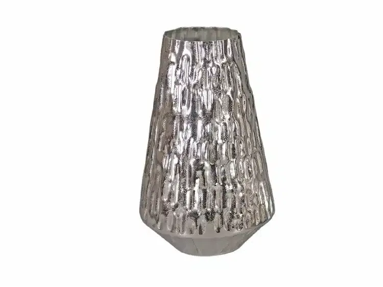 Jarrón Aluminio Grabado Plata Akan (19dx31 cm)