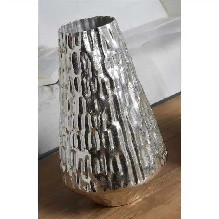 Jarrón Aluminio Grabado Plata Akan (19dx31 cm) - Imagen 2