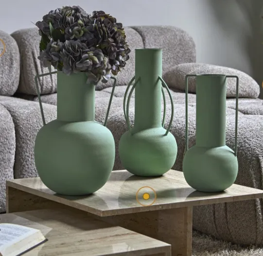 Jarrón Metal Verde Rodas ( 14dx30 cm) - Imagen 2