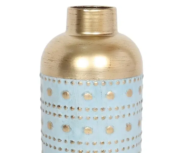 Jarrón Metal Grabado Azul y Dorado Mikonos (16dx36cm) - Imagen 3