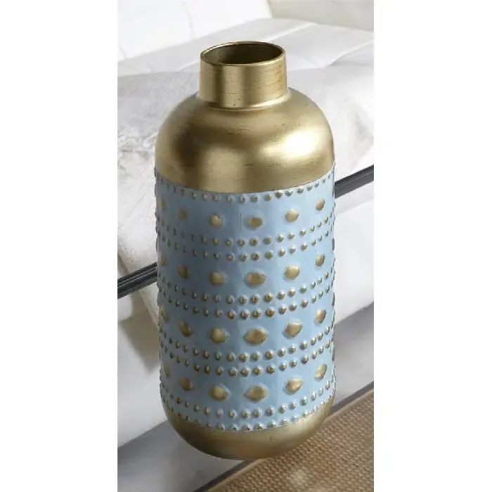 Jarrón Metal Grabado Azul y Dorado Mikonos (16dx36cm)