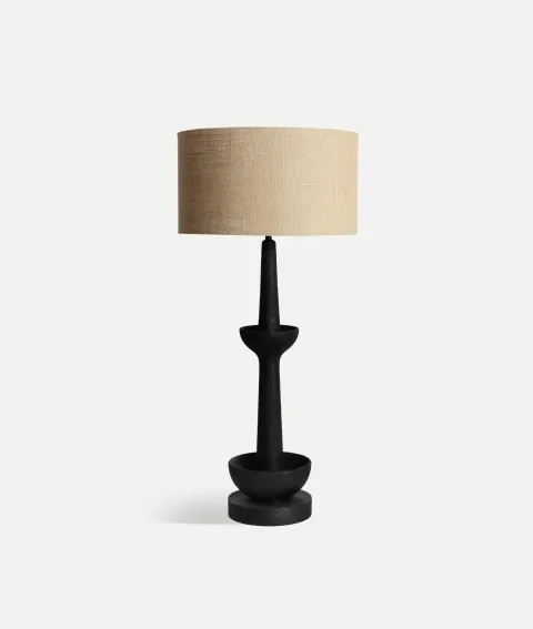 Lámpara Mesa en Madera de Mango Negra Cuanza, Étnica (40dx88 cm)
