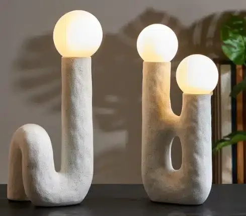 Lámpara Mesa Cerámica Blanca Tubo Selene 17x17x46 cm) - Imagen 2