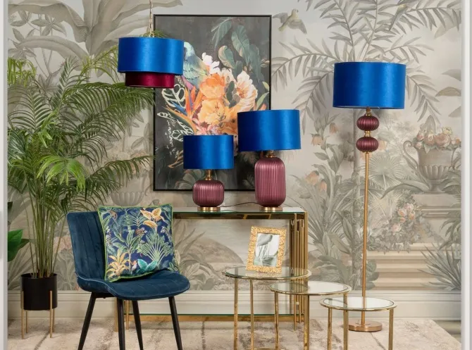 Lámpara Suelo Dorada Morada Azul Ágata, Art Decó (46dx174 cm) - Imagen 2