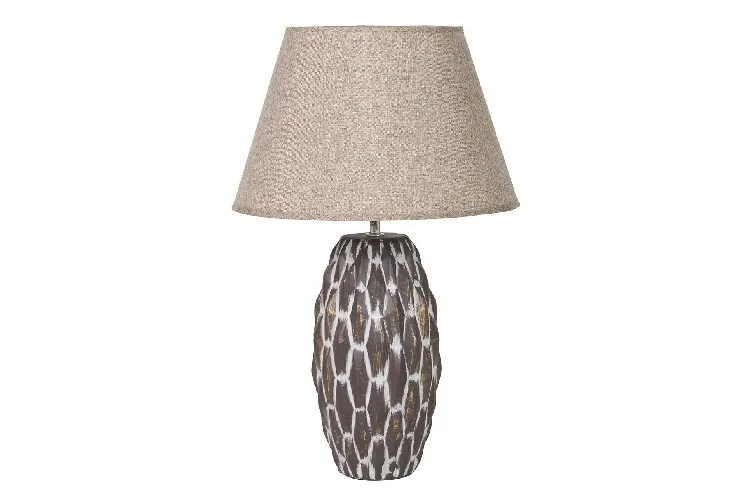 Lámpara Mesa Cerámica Grabada Marrón Basile, Rústico (30dx47 cm)