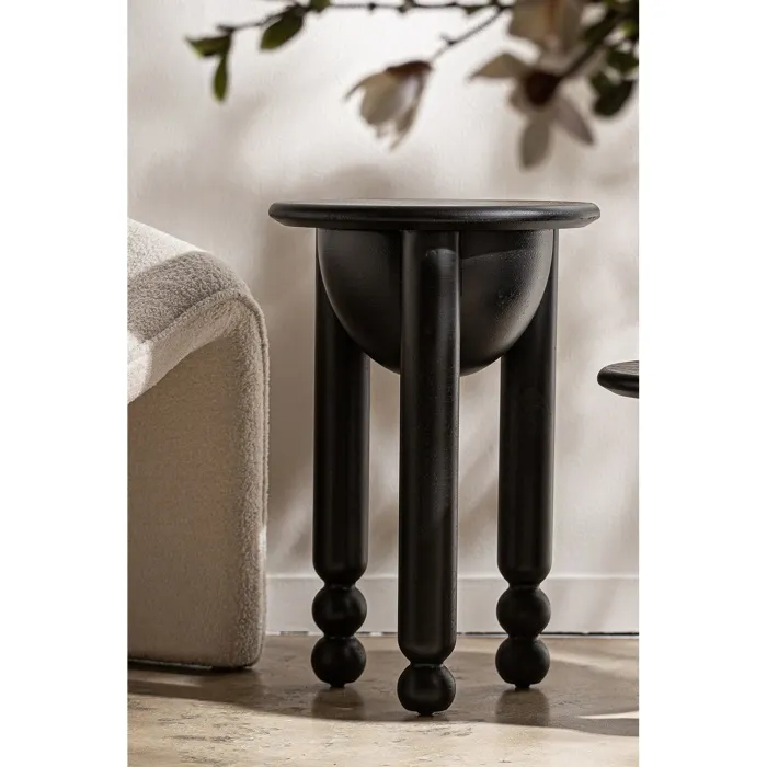Mesita Auxiliar Redonda Abedul Negro Molduras, Zwart (38dx57 cm ) - Imagen 3