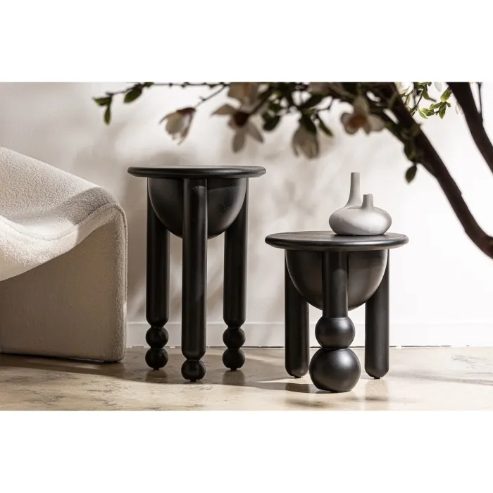 Mesita Auxiliar Redonda Abedul Negro Molduras, Zwart (38dx57 cm ) - Imagen 2