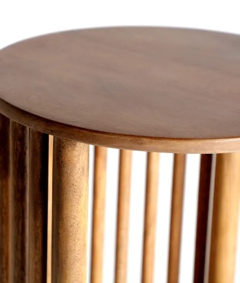 Mesita Auxiliar Redonda Madera Mango Palillería Óder, Contemporánea ( 51dx55cm) ) - Imagen 2