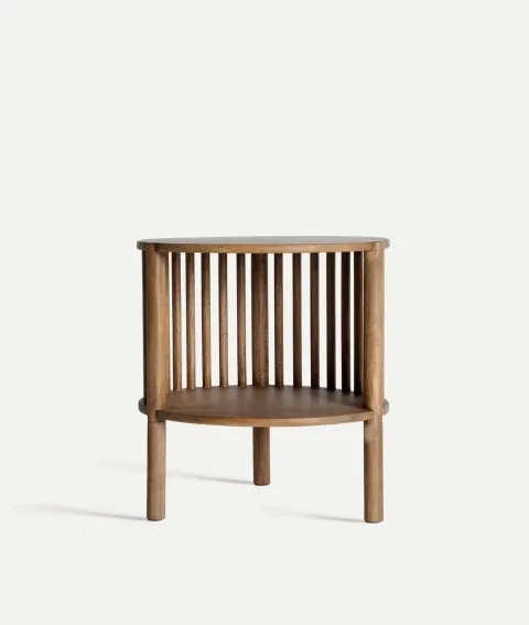 Mesita Auxiliar Redonda Madera Mango Palillería Óder, Contemporánea ( 51dx55cm) )