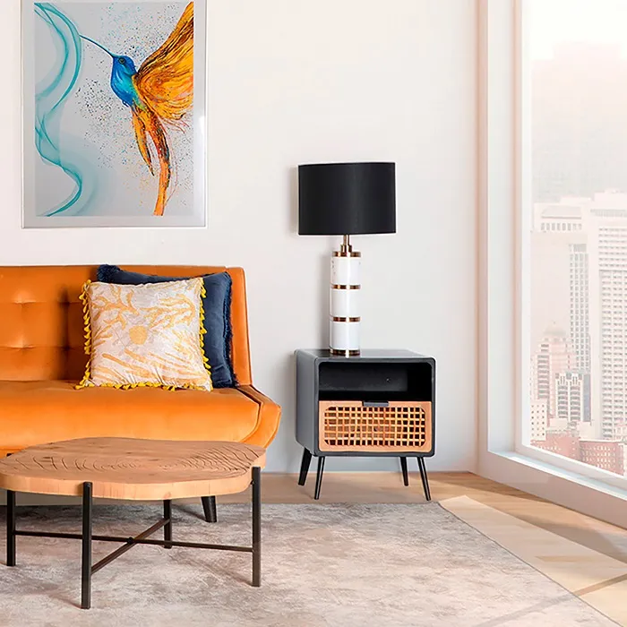 Mesita Auxiliar Abeto Negro Natural Bryan Industrial (48x38x51cm) - Imagen 2