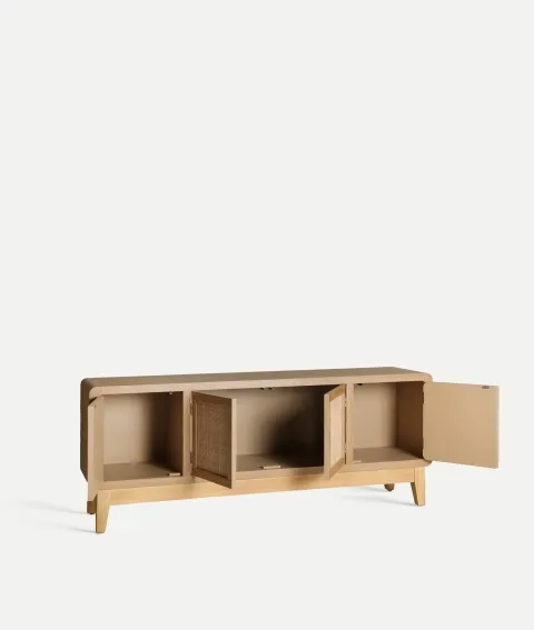 Mueble TV en Madera Abeto y Ratán Malena, Nórdico (160x40x63cm) - Imagen 2