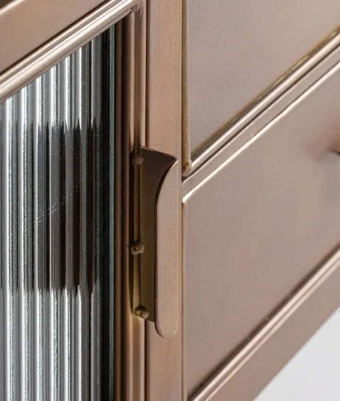 Mueble Tv Puertas Cristal Metal Dorado Berlín, Art Decó (160x40x51 cm ) - Imagen 4