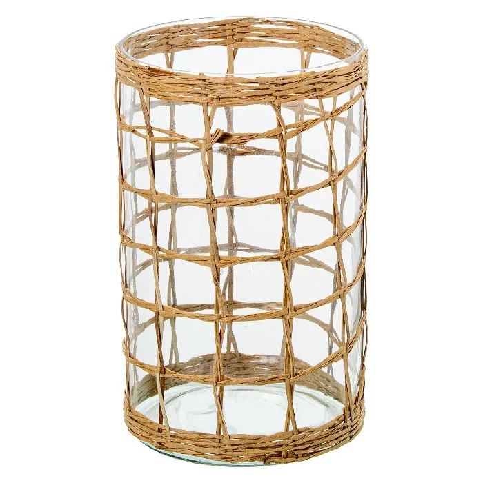 Portavelas Fibra Natural Trenzada-Cristal Natural Rústico (11dx15 cm) - Imagen 4