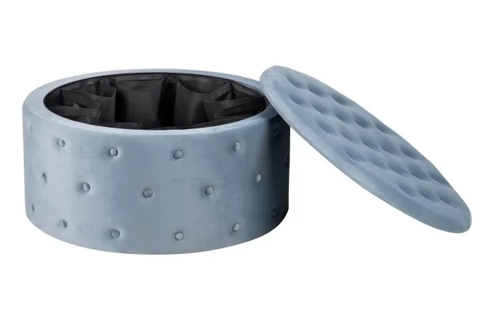 Puf Zapatero Redondo Terciopelo Azul Claro Capitoné (80dx42 cm) - Imagen 2