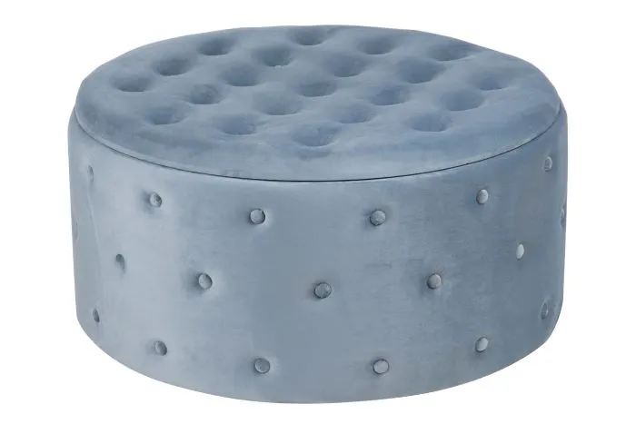 Puf Zapatero Redondo Terciopelo Azul Claro Capitoné (80dx42 cm)