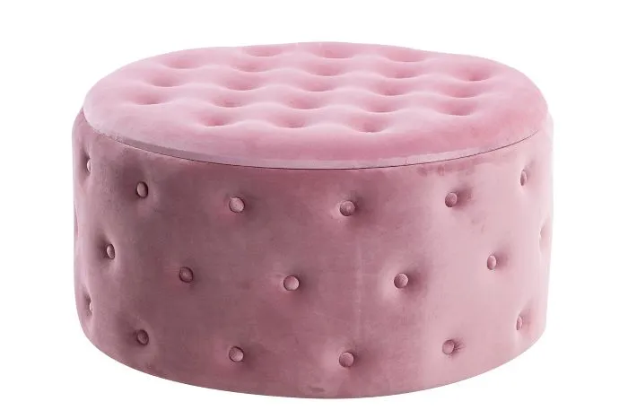 Puf Zapatero Redondo Terciopelo Rosa Capitoné (80dx42 cm)