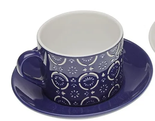 Set 6 Tazas Té Cerámica Mandalas Blancas y Azules - Imagen 2
