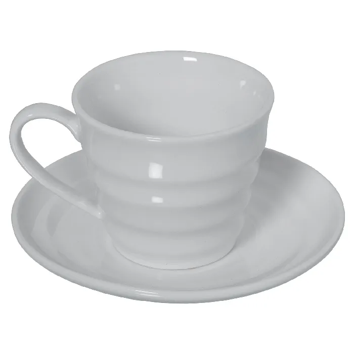 Set 6 Tazas Té Porcelana Blanca Onduladas (7,5dx7,5cm)