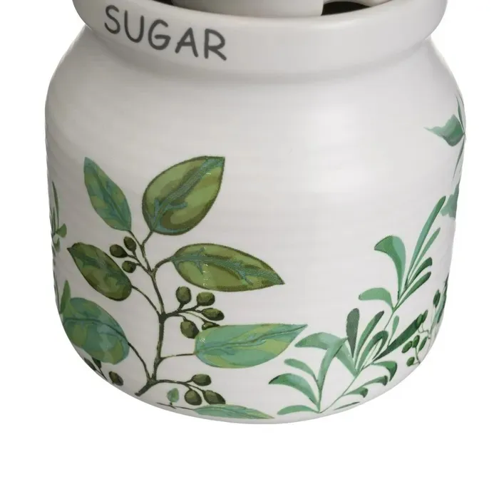 Set Azucarero y Lechera Cerámica Blanca Ramas Verdes, Vintage(12x9x15 cm) - Imagen 3
