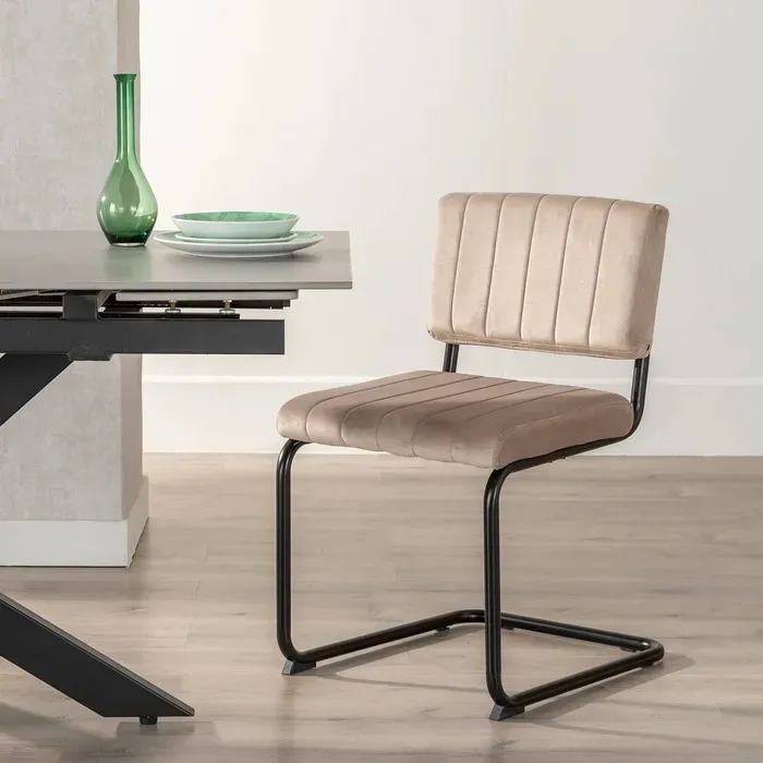 Set 4 Taburetes en Terciopelo Beige Tuscany, Retro (44x50x115 cm) - Imagen 6