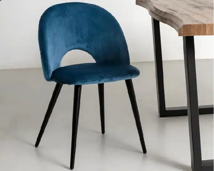 Set 4 Sillas Tapizadas en Terciopelo Azul Oscuro Dallas, Vintage (50x52x78 cm) - Imagen 2