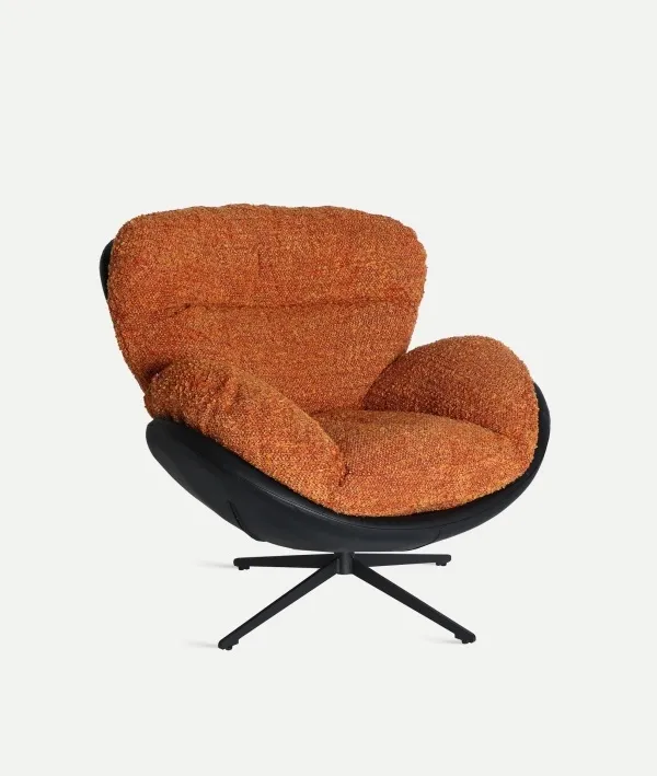 Sillón Giratorio Negro Tapizado Bouclé Naranja Mosa, Contemporáneo (100x97x95 cm)