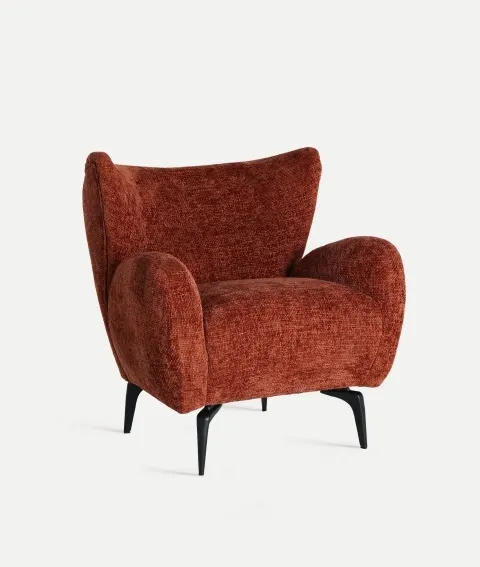 Sillón Orejero Chenilla Terracota Mosa, Contemporáneo (82x85x86 cm)