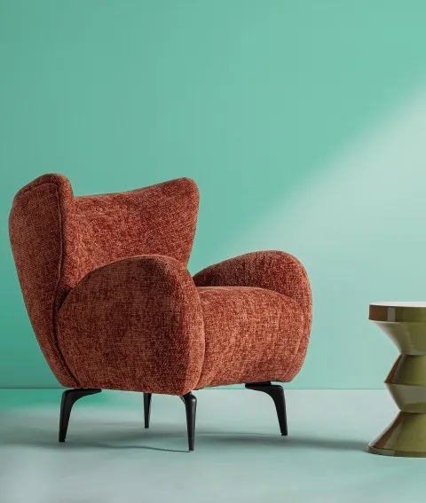 Sillón Orejero Chenilla Terracota Mosa, Contemporáneo (82x85x86 cm) - Imagen 2