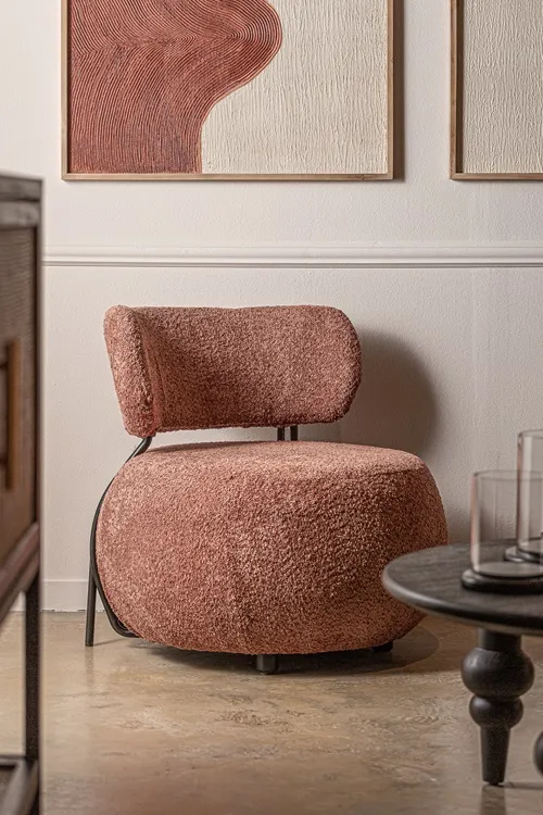 Sillón Redondo Algodón Rizo Terracota Bard, Contemporáneo (75x76x76 cm) - Imagen 2