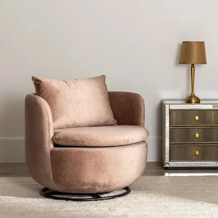 Sillón Redondo Giratorio Tejido Taupé, Contemporáneo (84x74x66 cm) - Imagen 2