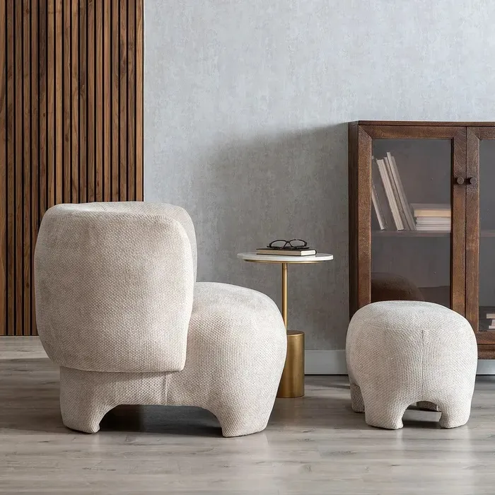 Sillón Redondo Chenilla Beige Bard, Contemporáneo (80x80x71 cm) - Imagen 2