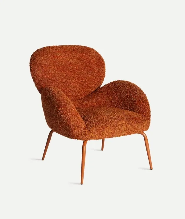 Sillón Tapizado Bouclé Naranja Mosa, Contemporáneo (77x88x86 cm)