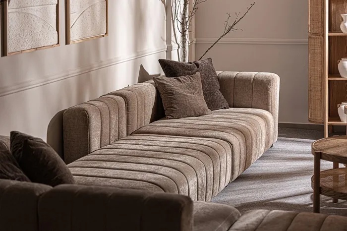 Sofá Dos Plazas Tapizado Terciopelo Beige Bard, Contemporáneo (148x100x66cm) - Imagen 3