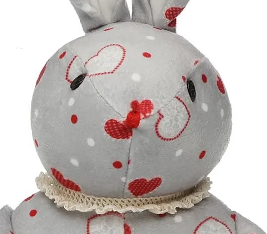 Sujeta-Puertas Conejo Tela Gris Corazones Rojos, Vintage (26x14x37cm) - Imagen 2